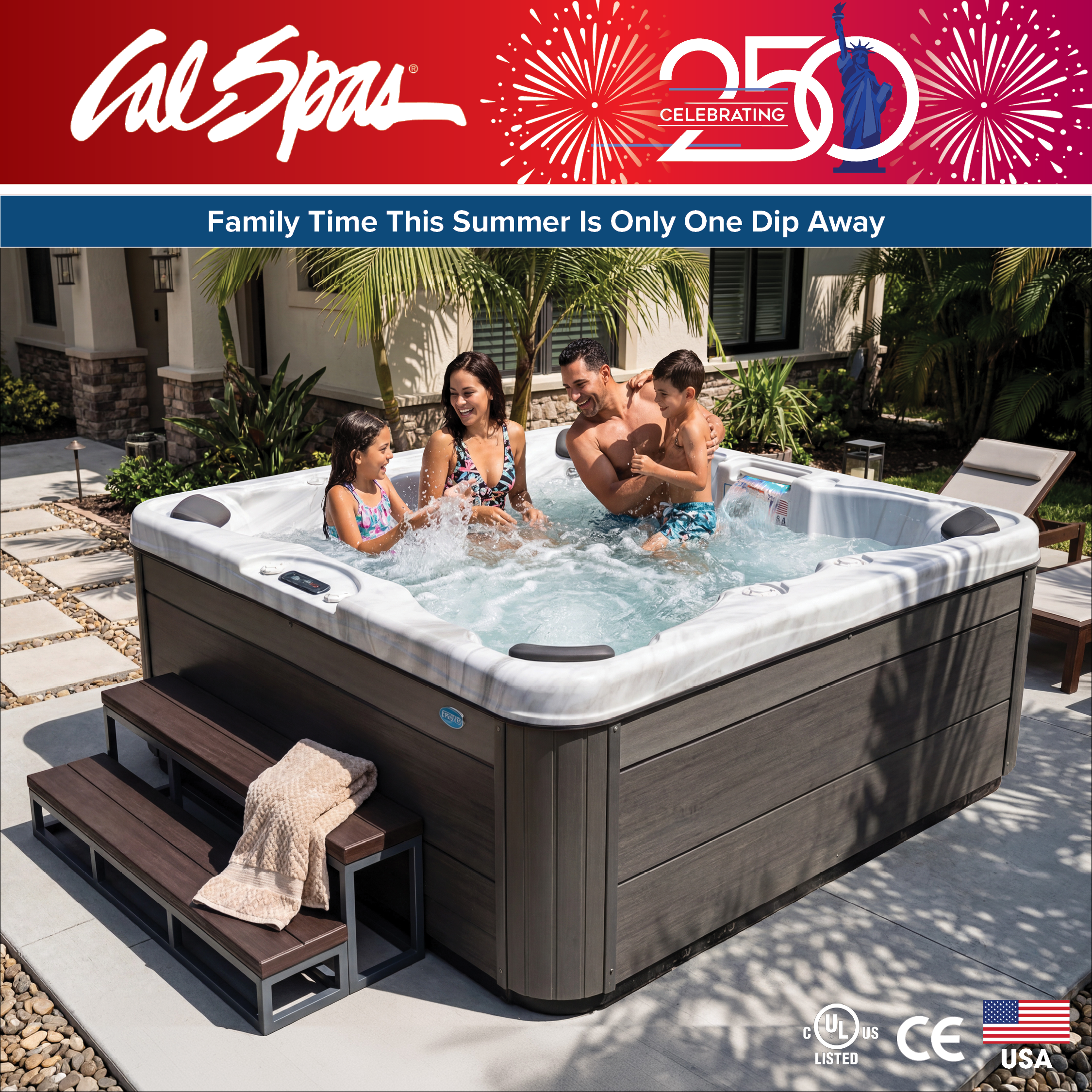 Calspas hot tub being used in a family setting - Gastonia